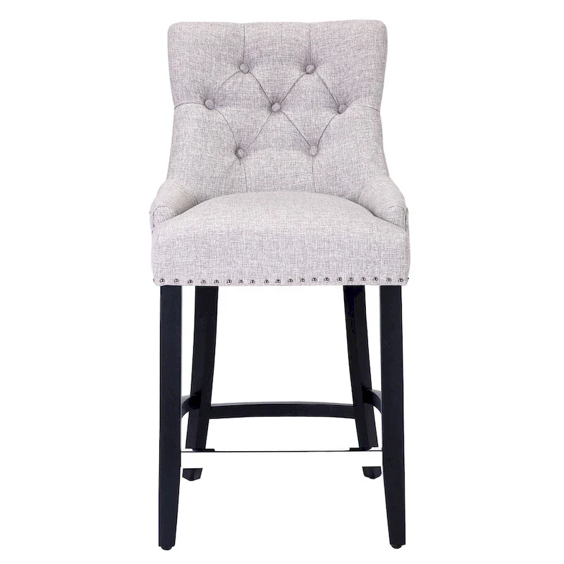 Carter 24  Upholstered Button Tufted Counter Stool, Black Legs