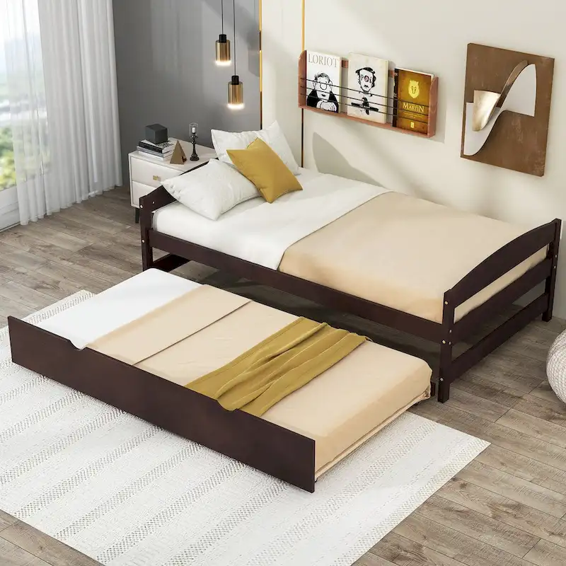 Twin Platform Bed with Handy Trundle for Guests