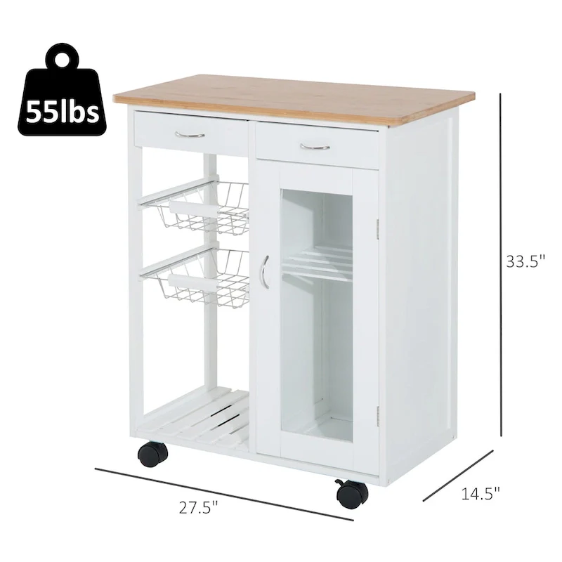 28 White Rolling Kitchen Trolley Serving Cart