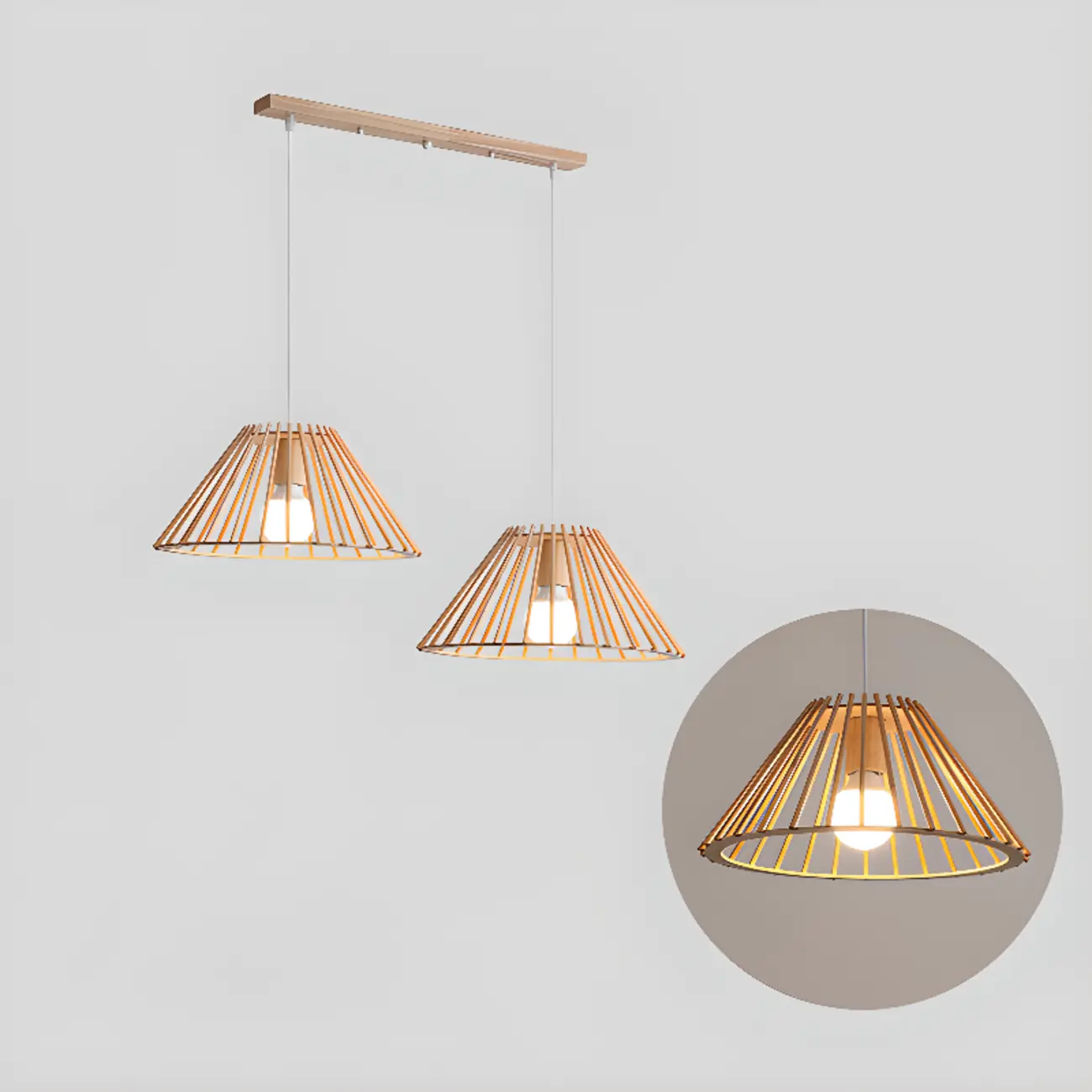 Glass Shade Wood Kitchen Island Pendant Light Adjustable Length