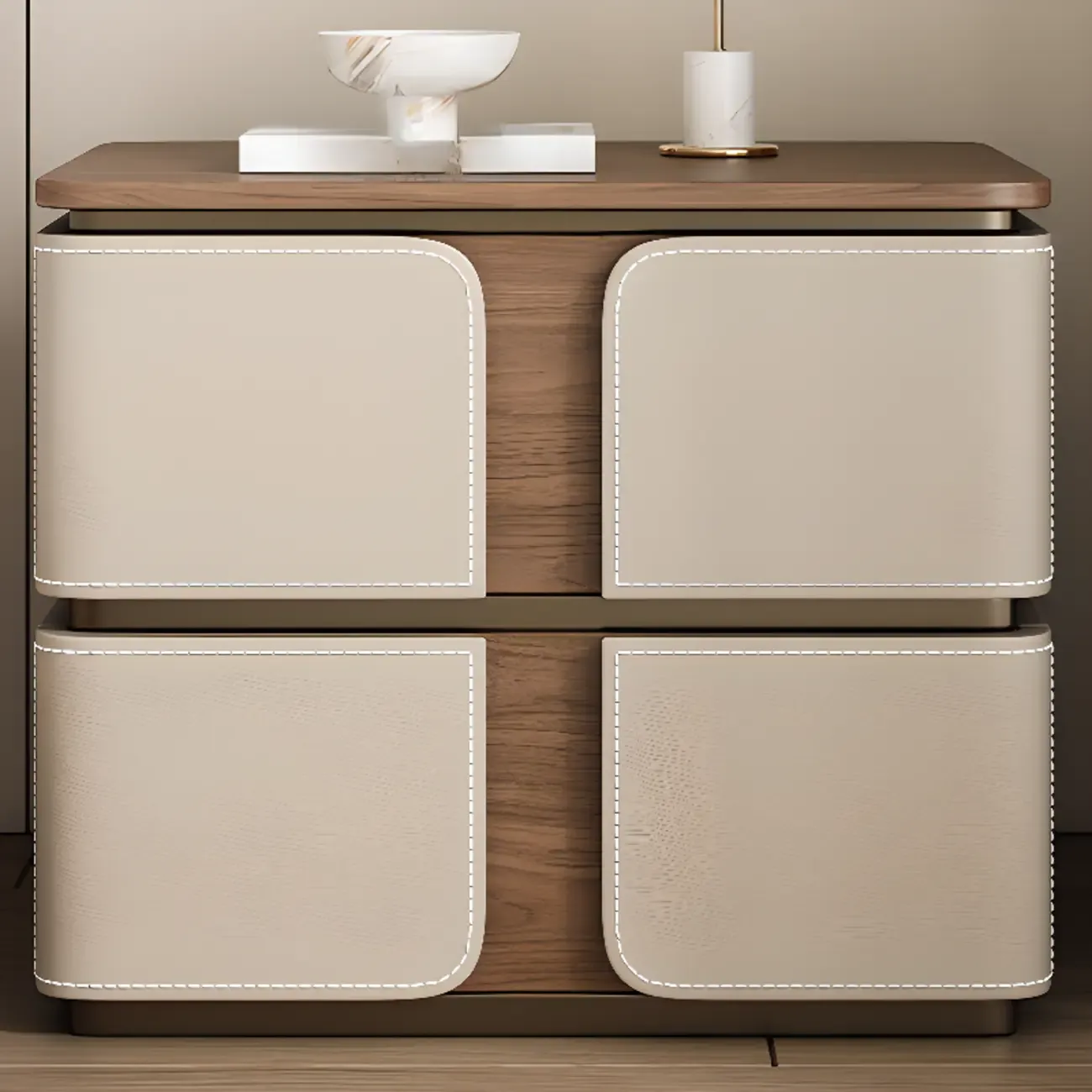 Art Deco Wood Top 2 Drawer Storage Nightstand