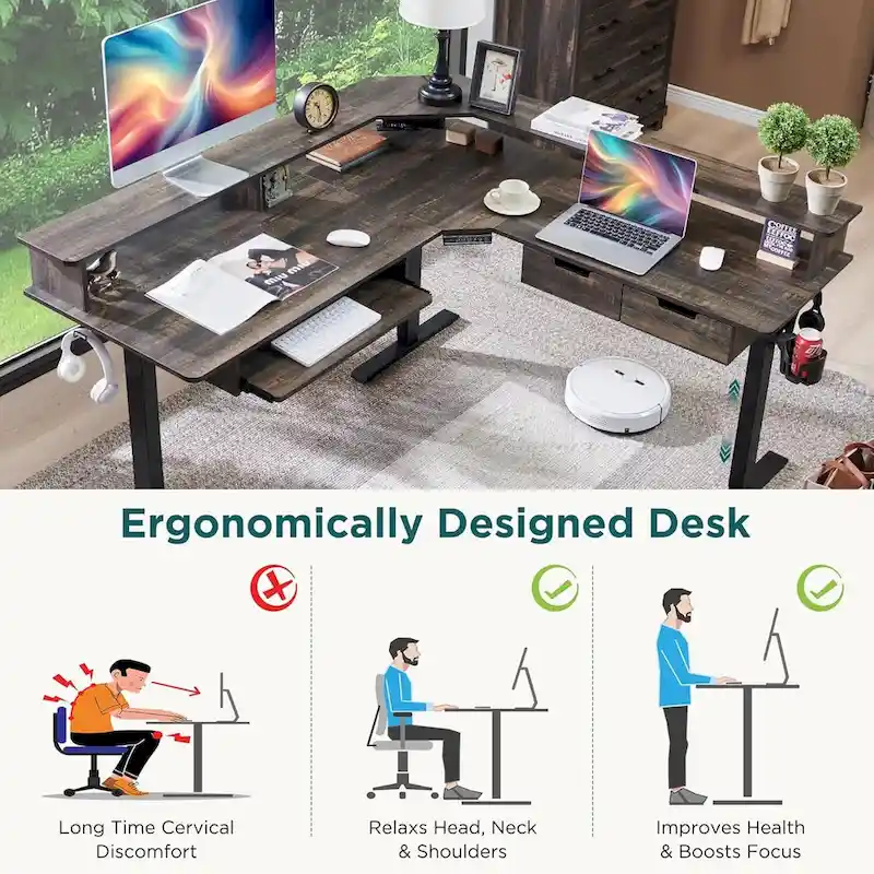 60 L Shaped Electric Comnputer Desk, Height Adjustable Gaming Desk
