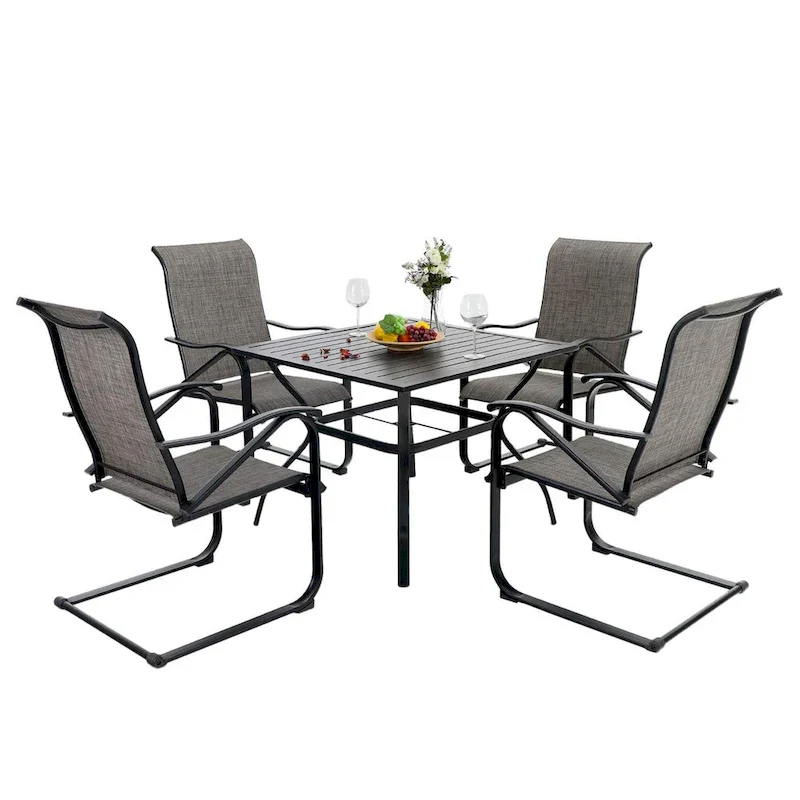 5-Pieces Patio Dining Set, Including 1 Steel Frame Table with Umbrella Hole and 4 C spring Patio Chair