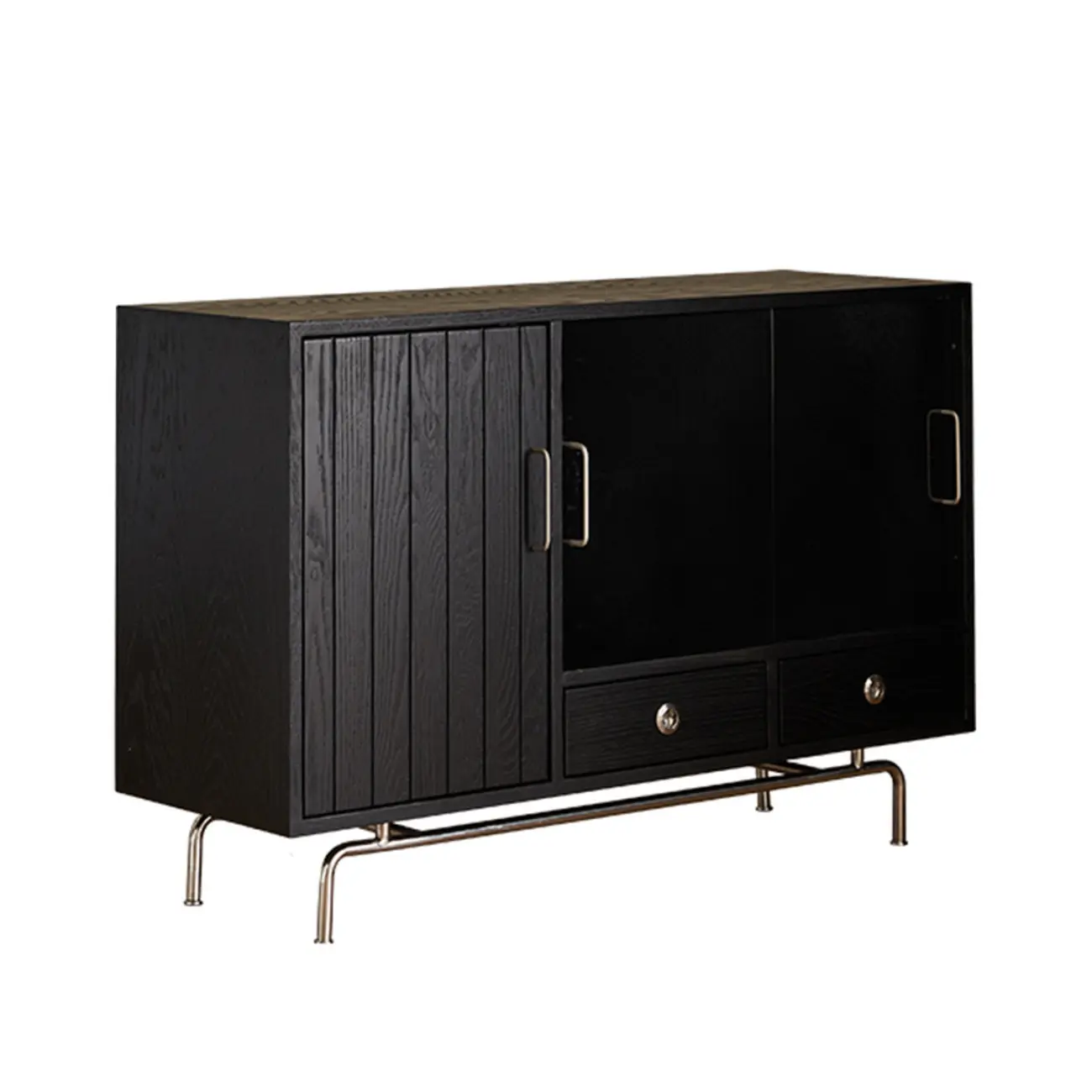 Modern Black Lumber Storage Sideboard with Drawers
