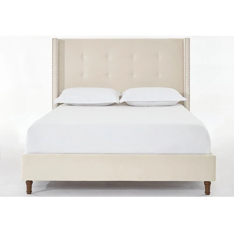 Velvet Upholstered Queen Bed - Wingback with Nailhead Trim