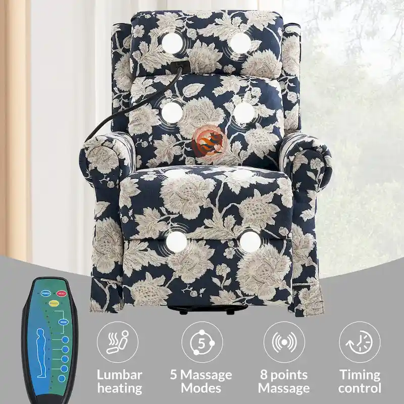 Traditional-Style Electric Lift Recliner (with Massage, Heating, and Manually Adjustable Headrest)