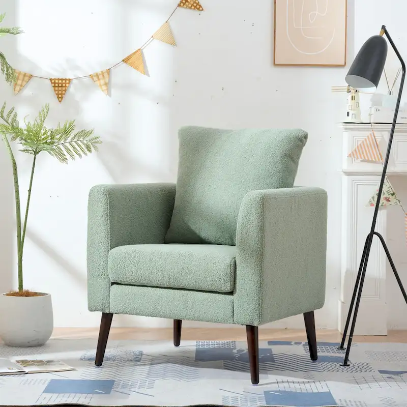 Green 26.77  Upholstered Arm Chair with Solid Wood Legs