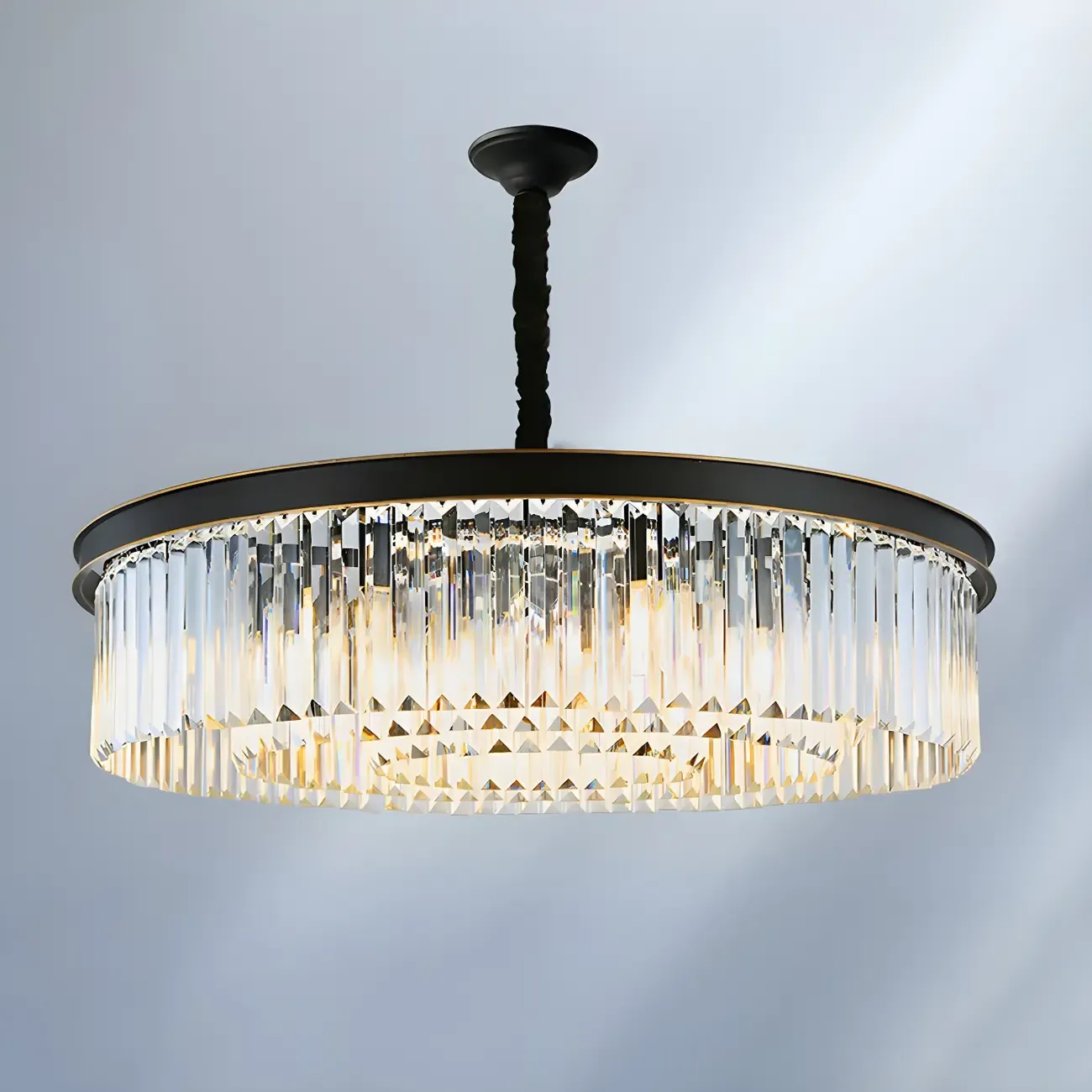 Modern Cylinder Crystal Chandelier Height Adjustable