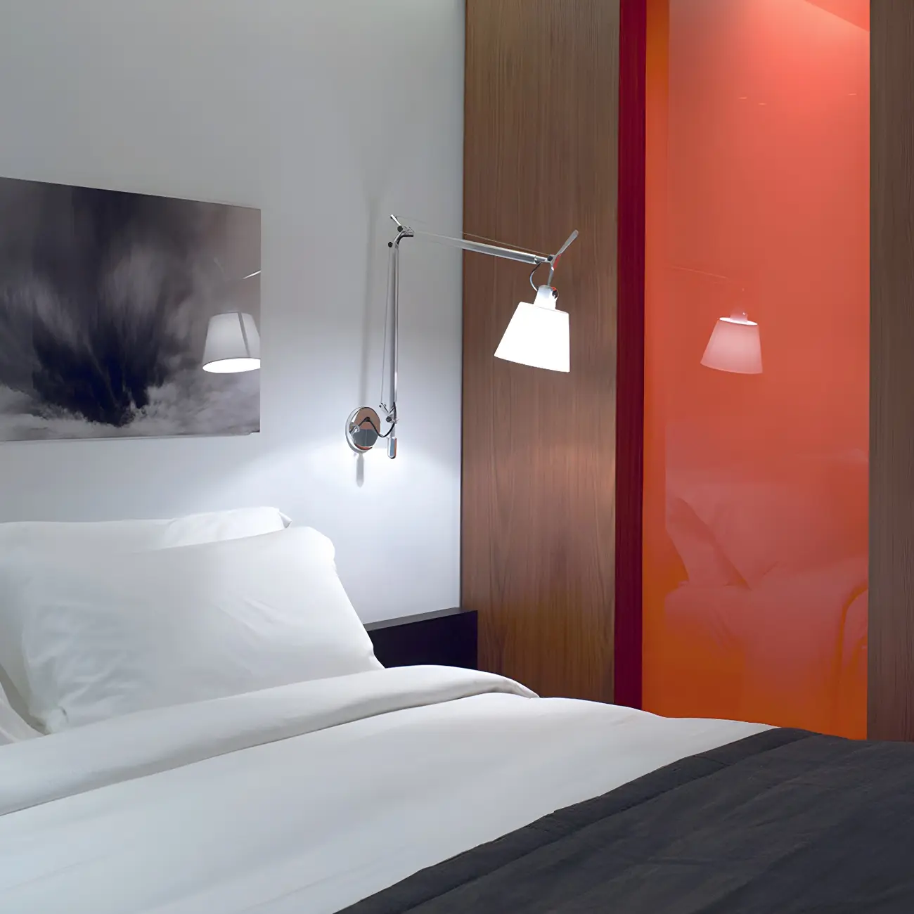 Simple Fabric Shade Silver Swing Arm Wall Light