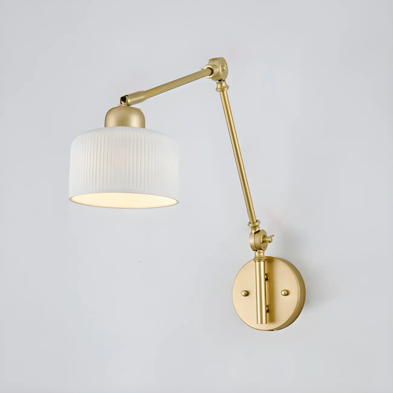 Vintage Cylinder Gold Swing Arm Wall Light for Bedroom