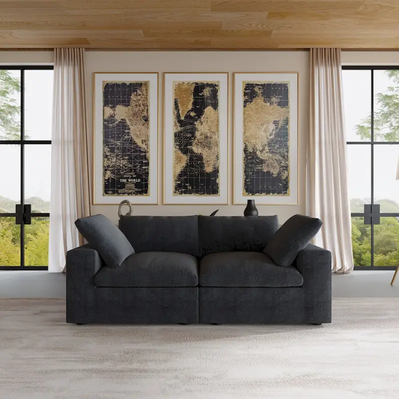 Modular Fabric Sofa with Pillows – Black / Grey / White / Khaki, Seats 2