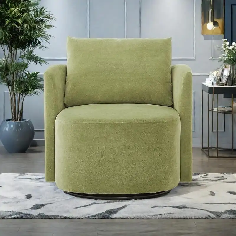 Chenille 360 Swivel Barrel Chair with Ergonomic Curved Design and 440lb Weight Capacity