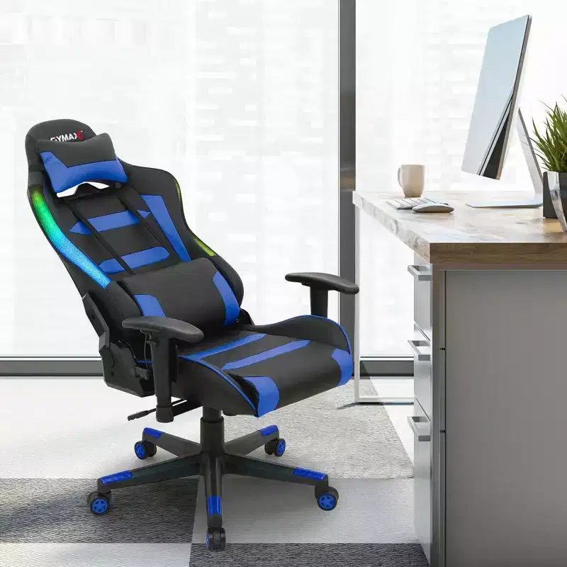 Costway Gaming Chair Adjustable Swivel Computer Chair w/ LED Lights & Remote