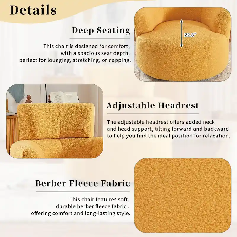 360 Swivel Barrel Chair with Adjustable Headrest - Berber Fleece Upholstery
