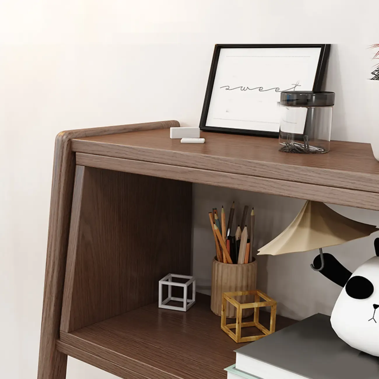 5-Tier Walnut Wooden Open Ladder Bookshelf