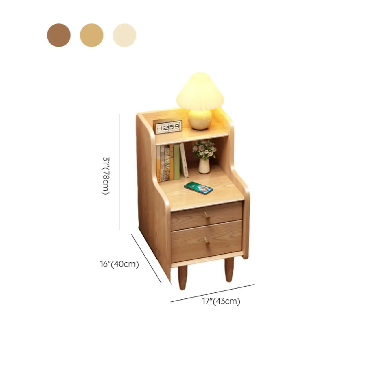 Tall Nut-Brown Wood Beside Nightstand with Drawers