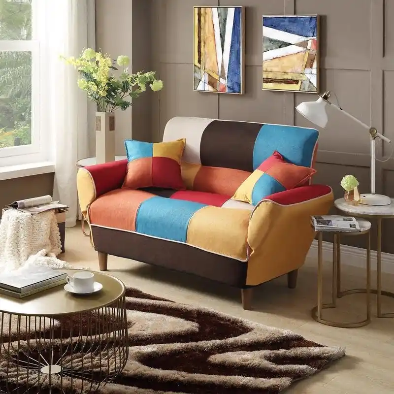Colorful Antique Sofa, Loveseat, Solid Wood Legs