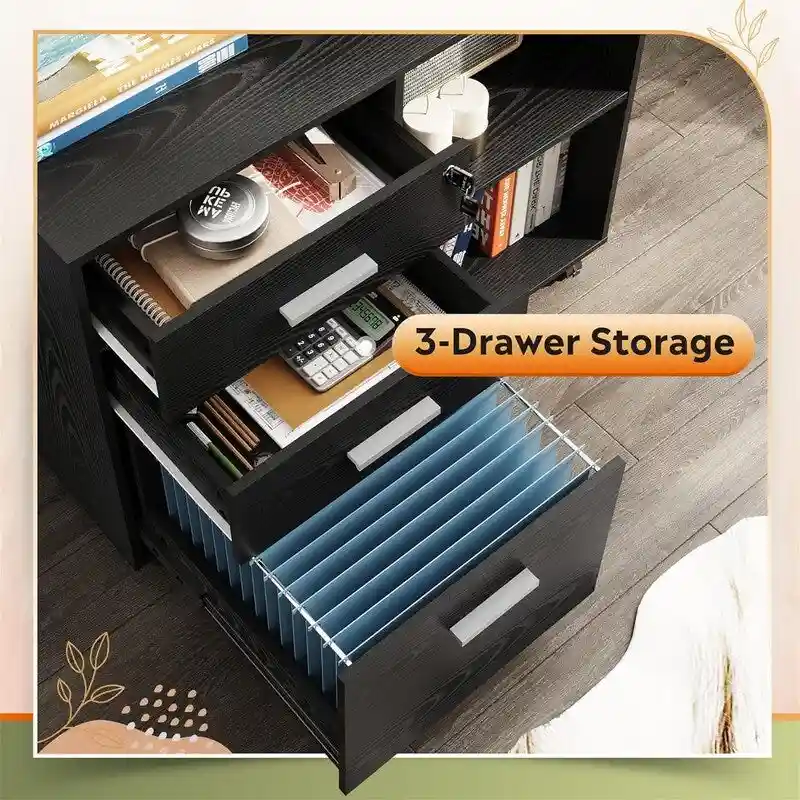 3-Drawer Wood File Cabinet with Lock - 15.7 D x 31.3 W x 24.7 H