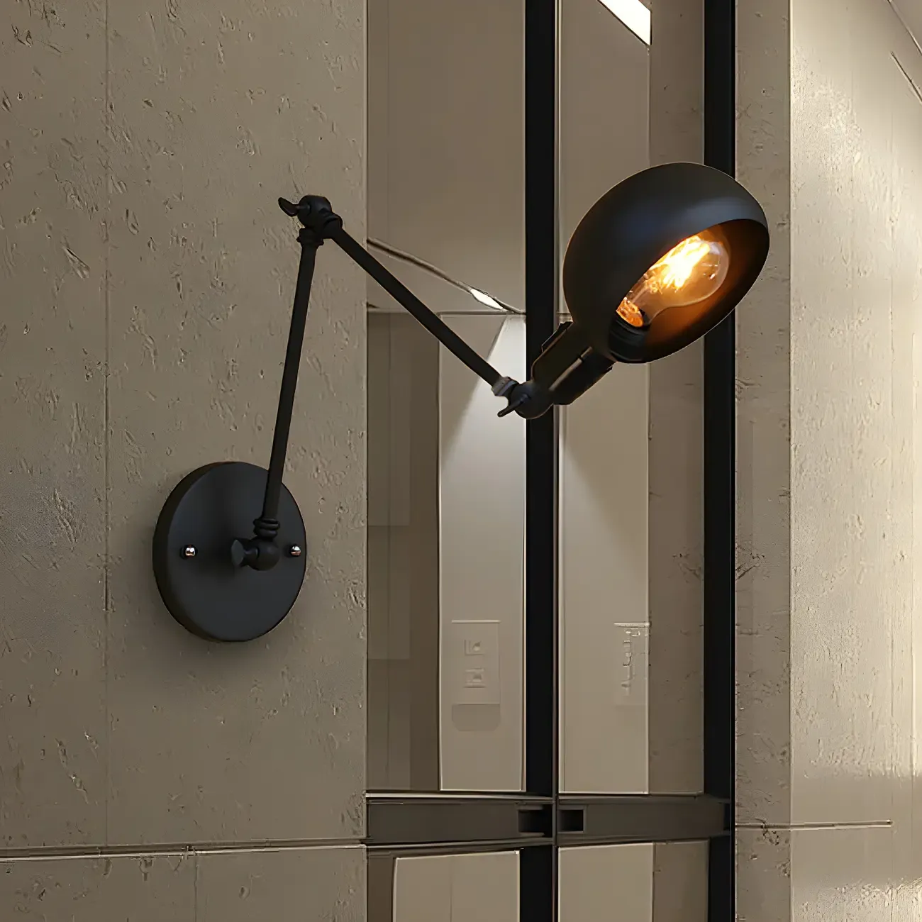 Industrial 1-Light Black Metal Swing Arm Wall Sconce