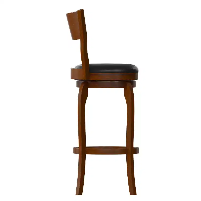 Emma and Oliver Classic Pub Style Swivel Wooden Barstool with Padded Faux Leather Seat