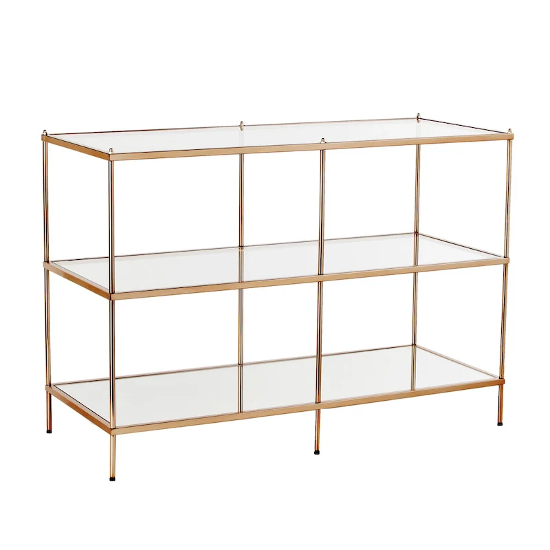 SEI Furniture Grant Modern Metal Console Table with Glass Top and Shelves