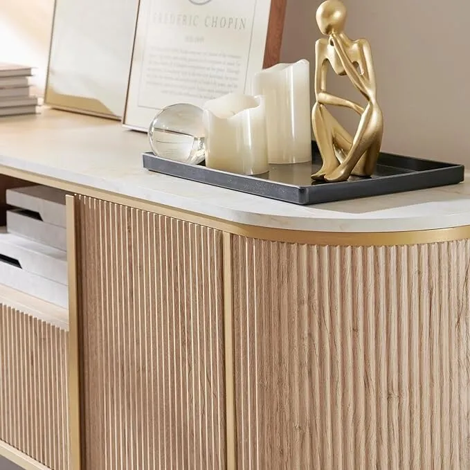 Modern Luxury TV Stand, Entertainment Cente, with Faux Marble Top