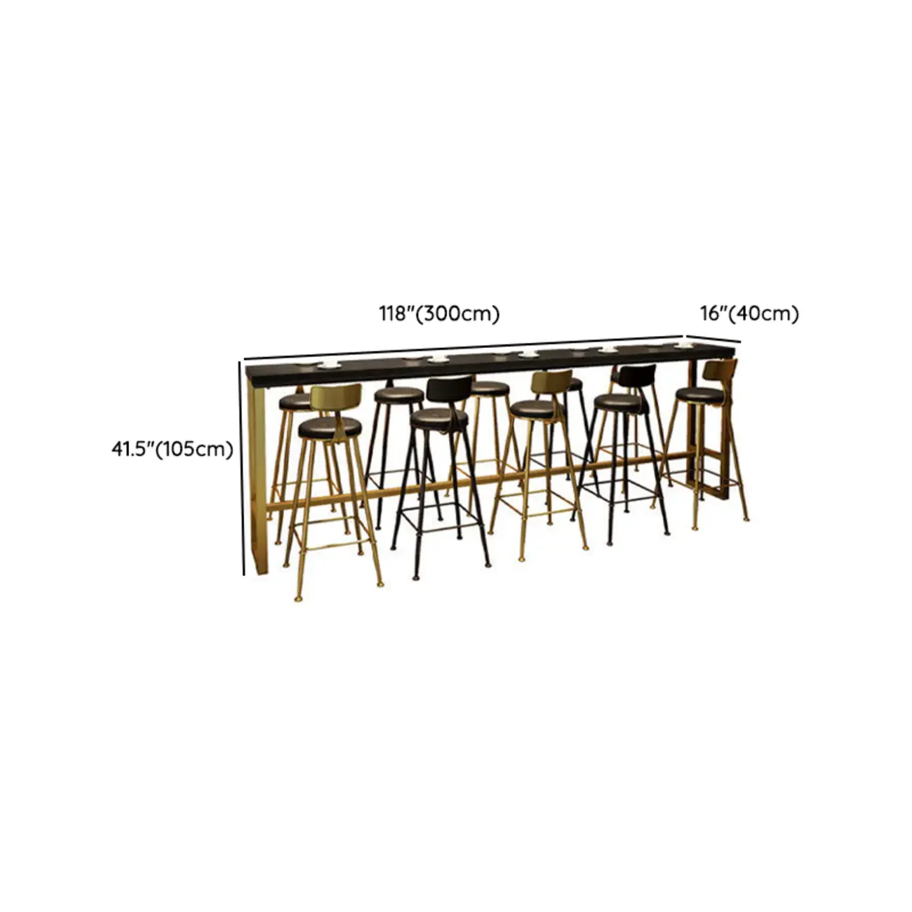 Luxurious Midnight Black Wood Gold Metal Leg Rest Bar Tables