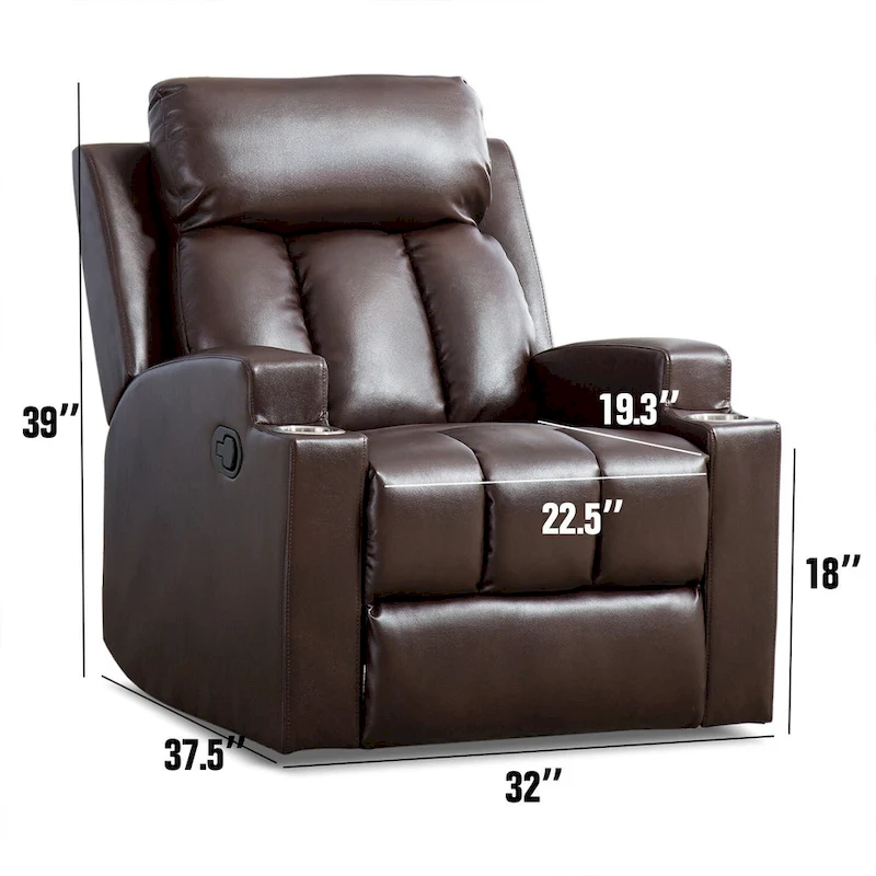 Manual Recliner Massage and Heating Chair Sofa with 2 Cup Holders Breathable Fabric