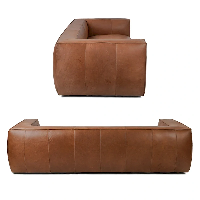Brown/Light Brown Genuine Aniline Leather Sofa, Square Arms, 100