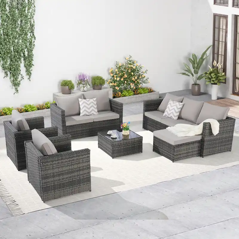 6PCS Rattan Convrtsation Set With Glass Table