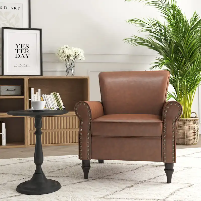 Rolled Armrests PU Accent Chair with Nailhead Trim