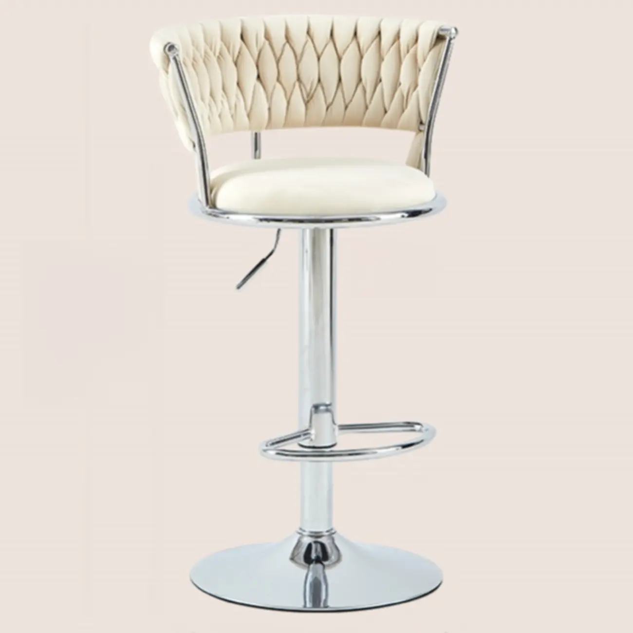 Adjustable Flannel Curved Back Bar Stools with Gold Base
