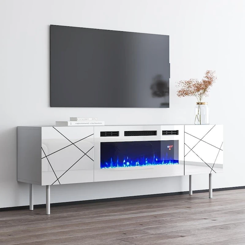 London WH-EF Electric Fireplace 63 TV Stand