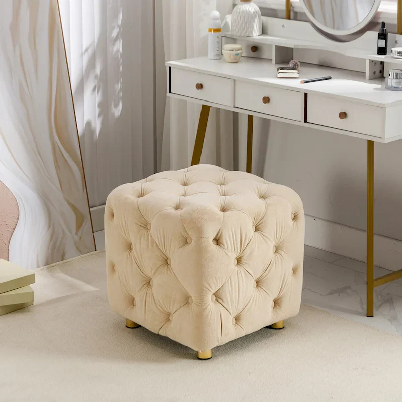 Modern Velvet Upholstered Square Tufted Ottoman by GDFStudio