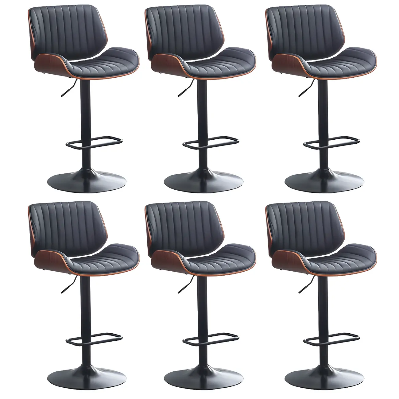Elegant Wood Leather Red Swivel Adjustable Bar Stool