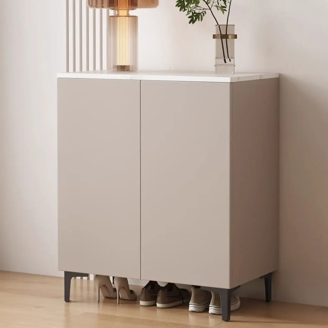 5-Tier Compact Modern Off-White Entryway Shoe Cabinet