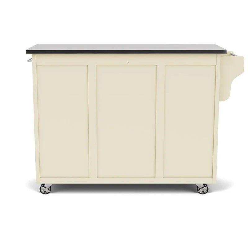 Puff Island White Finish with Stainless Steel Top Kitchen Cart