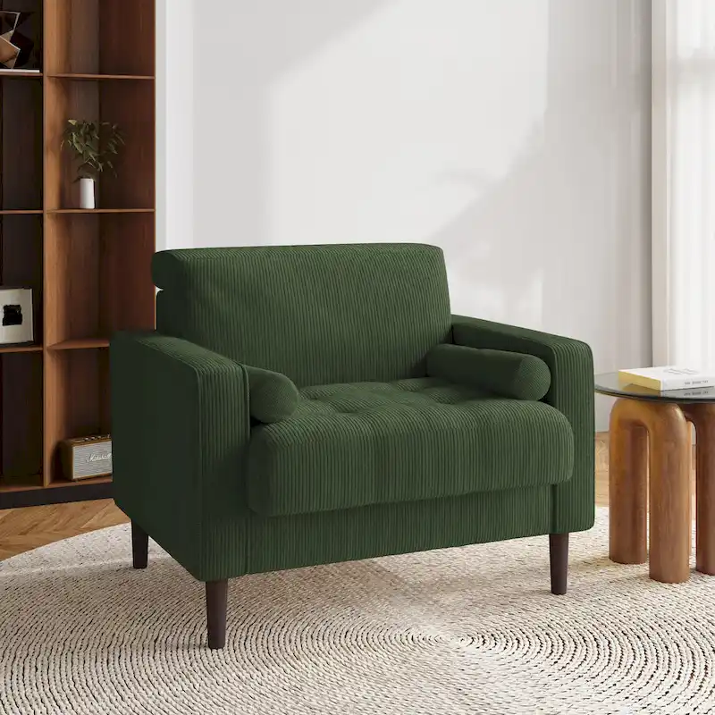 Aronas Modern Corduroy Wide Accent Chair with Pillows