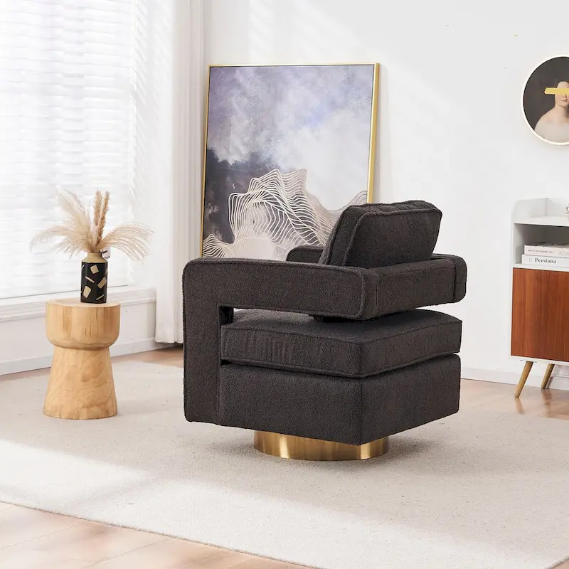 Modern Upholstered Swivel Accent Chair with Hollow-back & Golden Base