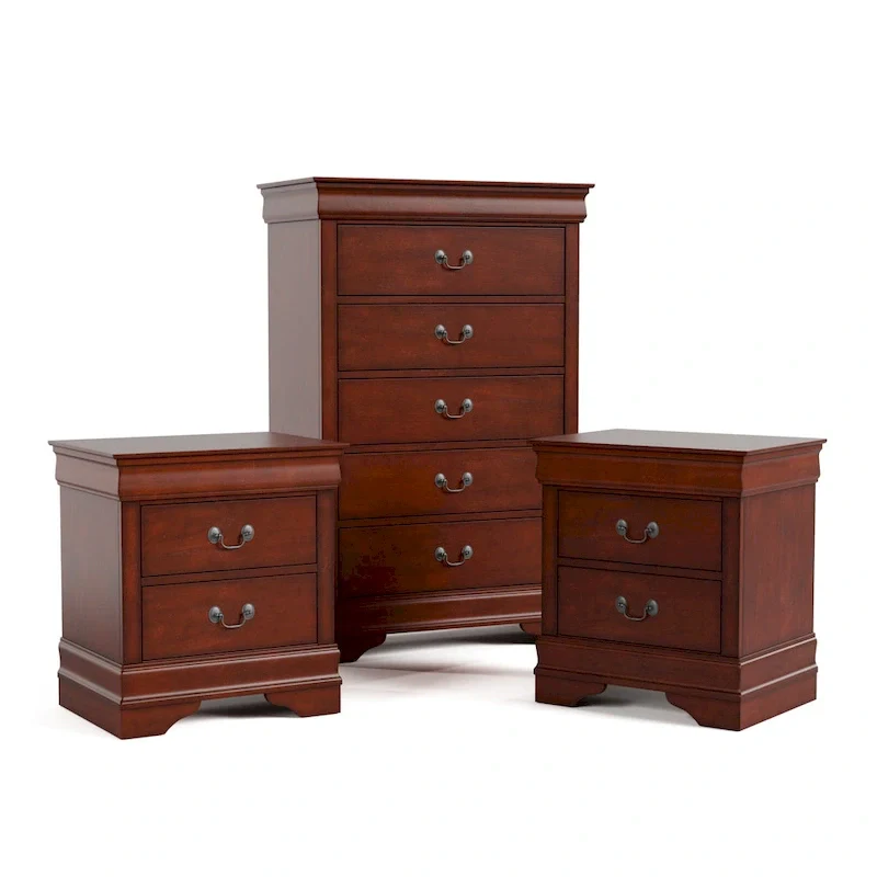 Furniture of America Devi Traditional 3-Piece Solid Wood Nightstand and Chest Set