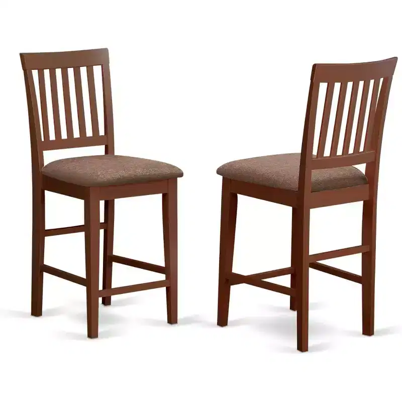 HomeStock Counter Stool-Linen Fabric Pub Height Wooden Chairs