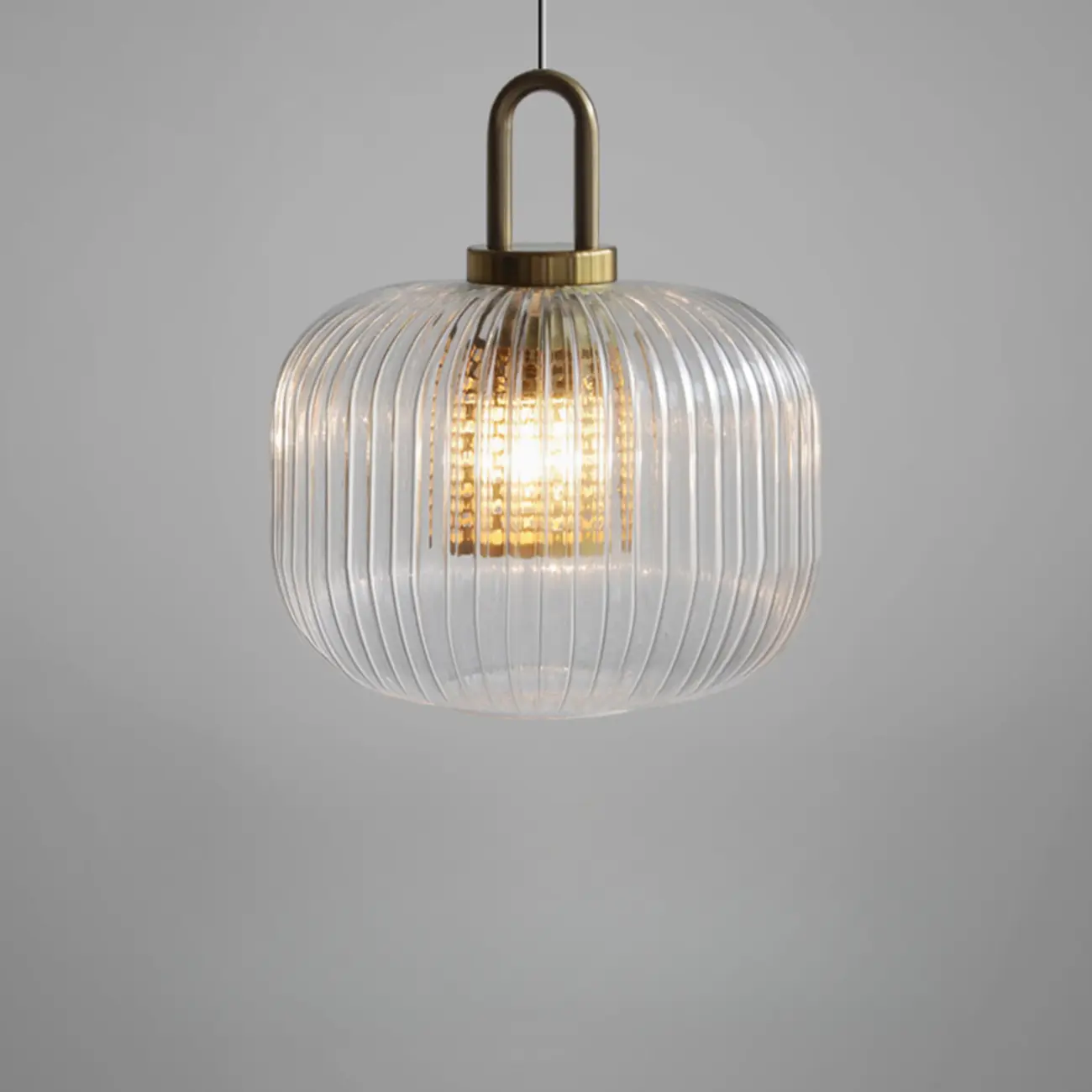 Gold Metal Ribbed Clear Glass Kitchen Pendant Light