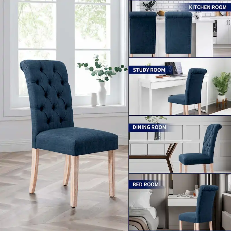 Subrtex(Set of 2)Linen Parsons Upholstered Button Dining Chair