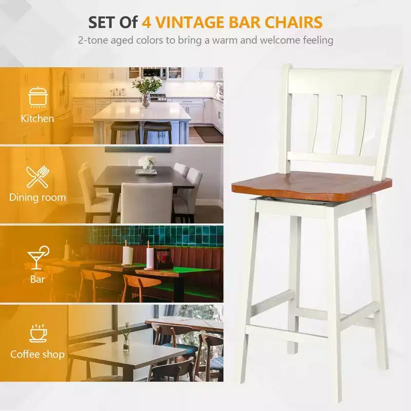 Costway 4PCS Bar Stool 24.5'' Swivel Counter Height Chair w/ Footrest
