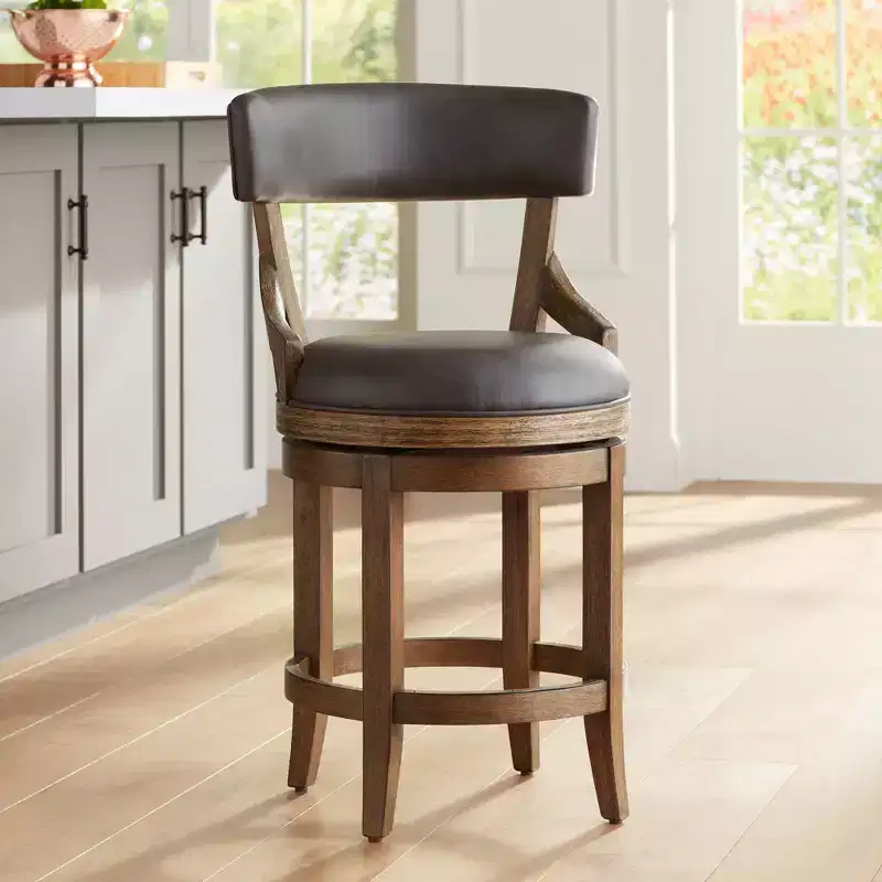Smoke Gray Swivel Counter Stool, Faux Leather, 1-Seat