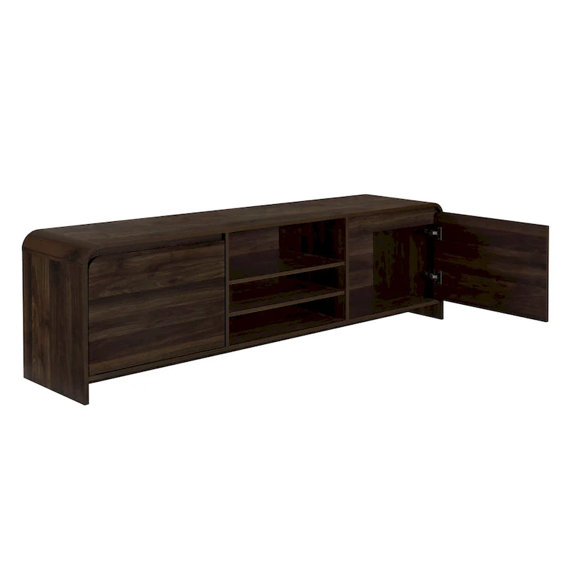 TV Stand Media Cabinet, 2 Drawer and Shelves, Brown Wood 71 Inch