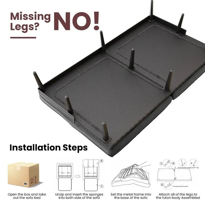 Grondin Convertible Futon Sofa Bed, 5-Angle Adjustable Backrest Sleeper Couch with 2 Pillows, Modern Style Recliner Lounge