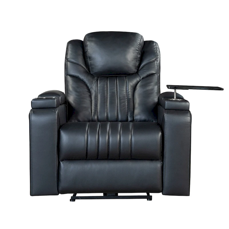 PU Leather Power Recliner Chair with Power Adjustable Headrest, USB Port, Storage Arms, Cup Holder Swivel Tray Table