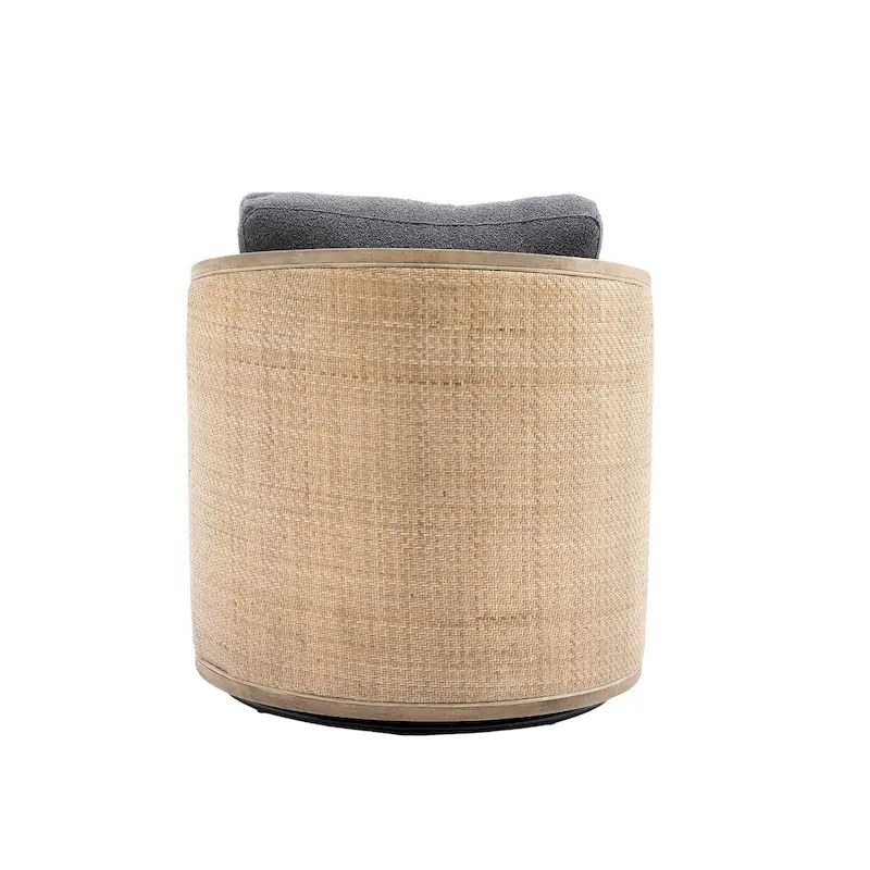 Swivel Barrel Chair, Comfy Round Accent Chair, 360 Degree Swivel Barrel Club Chair, Leisure Arm Chair with Rattan Woven Frame