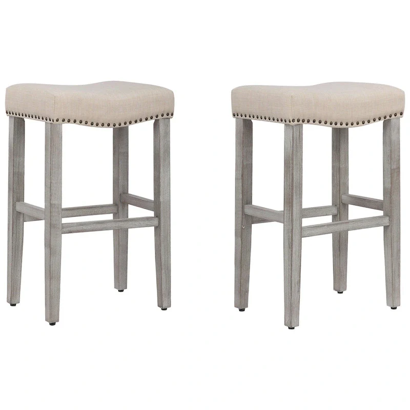 Upholstered Polyester Gray 29 Inch Bar Stool